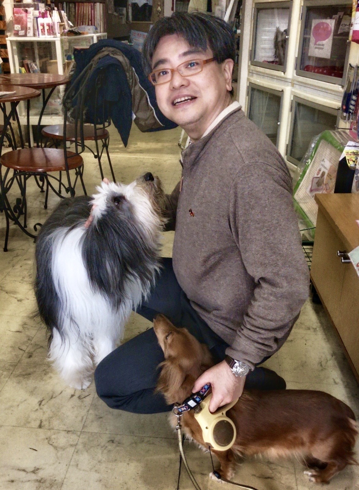 大型犬をかわいがる宮木教授