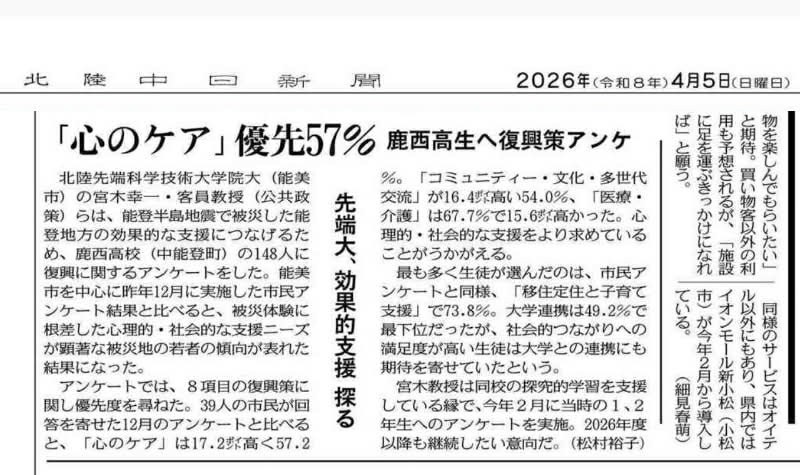 被災地高校生のアンケート結果新聞記事